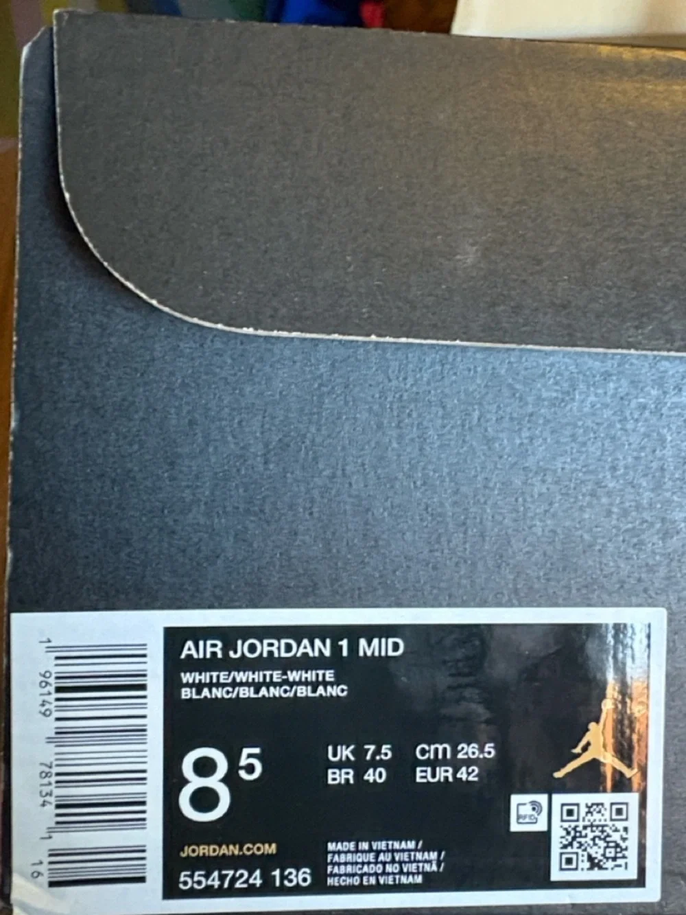 Nike Air Jordan 1 Mid Size 8.5 Triple White Colorway High Top Shoes